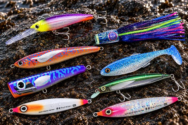 Colourful saltwater fishing lures and jigs