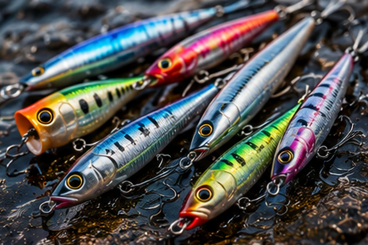 Colourful saltwater fishing lures and jigs