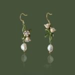 Myrtilus Asymmetric Freshwater Pearl Earrings – Handmade with Butterfly & Orchid Motifs