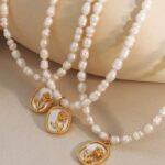 Myrtilus Baroque Freshwater Pearl Necklace – Oval Rose Pendant with Gold-Plated Stainless Steel
