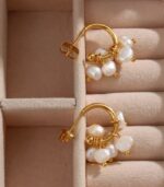 Myrtilus Baroque Pearl Hoop Earrings – 18K Gold Plated Stainless Steel for Women