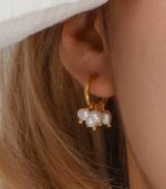 Myrtilus Baroque Pearl Hoop Earrings – 18K Gold Plated Stainless Steel for Women