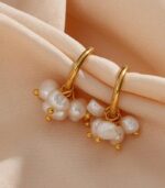 Myrtilus Baroque Pearl Hoop Earrings – 18K Gold Plated Stainless Steel for Women