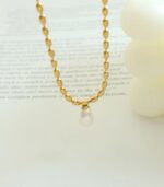 Myrtilus French Freshwater Pearl Pendant Necklace – Gold Plated Stainless Steel