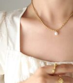 Myrtilus French Freshwater Pearl Pendant Necklace – Gold Plated Stainless Steel