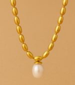 Myrtilus French Freshwater Pearl Pendant Necklace – Gold Plated Stainless Steel