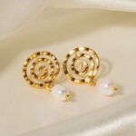 Myrtilus Geometric Spiral Pearl Drop Earrings – 18K Gold Plated Stainless Steel Jewelry for Women