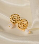 Myrtilus Geometric Spiral Pearl Drop Earrings – 18K Gold Plated Stainless Steel Jewelry for Women