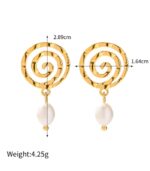 Myrtilus Geometric Spiral Pearl Drop Earrings – 18K Gold Plated Stainless Steel Jewelry for Women