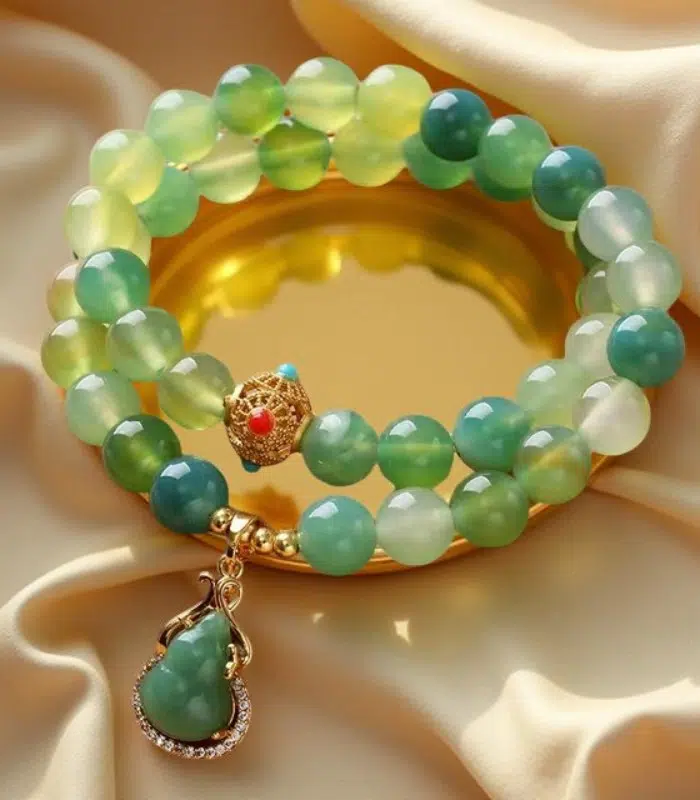 Myrtilus Green Grape Agate Fortune Gourd Bracelet Necklace