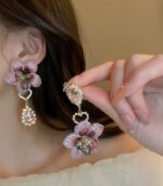 Myrtilus Iced Out CZ Flower Stud Earrings – Luxury Water Drop Rhinestone Design