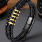 Myrtilus Men’s Double Color Leather Bracelet – Braided Magnetic Clasp Design
