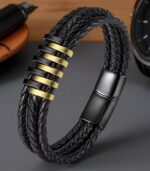 Myrtilus Men’s Double Color Leather Bracelet – Braided Magnetic Clasp Design