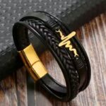 Myrtilus Men’s Electrocardiogram Leather Bracelet – Magnetic Clasp Design