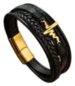 Myrtilus Men’s Electrocardiogram Leather Bracelet – Magnetic Clasp Design