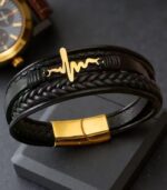 Myrtilus Men’s Electrocardiogram Leather Bracelet – Magnetic Clasp Design