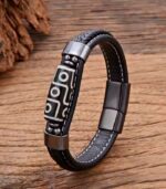 Myrtilus Men’s Ethnic Leather Bracelet – Braided & Beaded Design