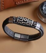 Myrtilus Men’s Ethnic Leather Bracelet – Braided & Beaded Design