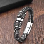 Myrtilus Men’s Leather Charm Bracelet – Braided & Steel Design