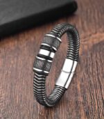 Myrtilus Men’s Leather Charm Bracelet – Braided & Steel Design