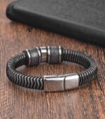Myrtilus Men’s Leather Charm Bracelet – Braided & Steel Design