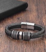Myrtilus Men’s Leather Charm Bracelet – Braided & Steel Design