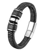 Myrtilus Men’s Leather Charm Bracelet – Braided & Steel Design