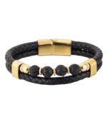 Myrtilus Men’s Volcanic Rock Leather Bracelet – Braided Stone Bead Design
