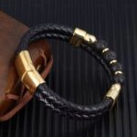Myrtilus Men’s Volcanic Rock Leather Bracelet – Braided Stone Bead Design