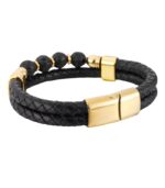 Myrtilus Men’s Volcanic Rock Leather Bracelet – Braided Stone Bead Design