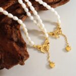 Myrtilus Pearl Necklace with Bow & Heart Charm – 18K Gold-Plated Stainless Steel