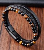Myrtilus Red Tiger Eye Leather Bracelet – Woven Adjustable Design