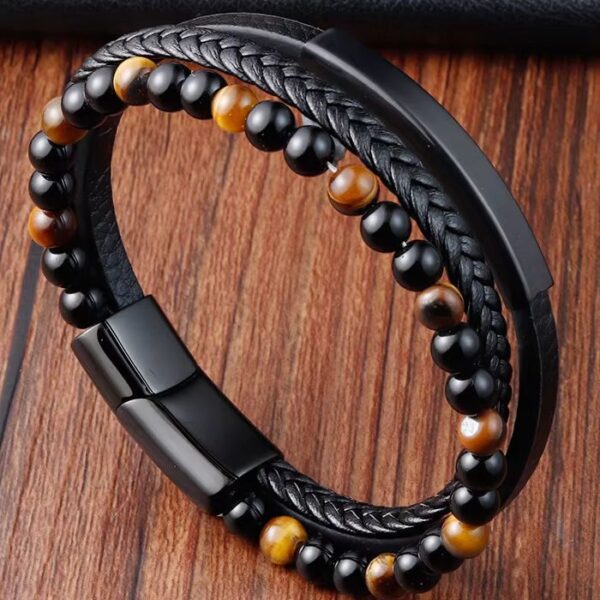 Myrtilus Red Tiger Eye Leather Bracelet – Woven Adjustable Design
