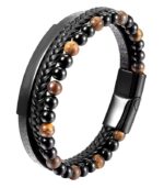 Myrtilus Red Tiger Eye Leather Bracelet – Woven Adjustable Design