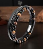Myrtilus Red Tiger Eye Leather Bracelet – Woven Adjustable Design