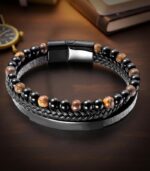 Myrtilus Red Tiger Eye Leather Bracelet – Woven Adjustable Design