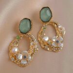 Myrtilus Rhinestone Pearl Flower Earrings