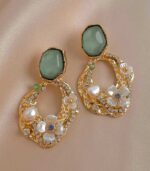 Myrtilus Rhinestone Pearl Flower Earrings