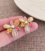 Myrtilus Brass Zircon Floral Stud Earrings – Colorful Crystal Design