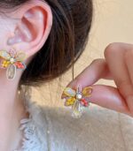 Myrtilus Brass Zircon Floral Stud Earrings – Colorful Crystal Design