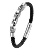 Myrtilus Unisex Leather Bracelet – 21cm Stainless Steel Bangle