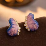 Myrtilus Vintage Butterfly Enamel Stud Earrings – Brass Colorful Party Jewelry