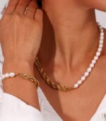 Myrtilus Women’s Asymmetrical Pearl Jewelry Set – 18K Gold Plated