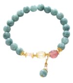 Myrtilus Women’s Jade & Pearl Beaded Bracelet – Strawberry Crystal & Gold Accents