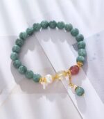 Myrtilus Women’s Jade & Pearl Beaded Bracelet – Strawberry Crystal & Gold Accents