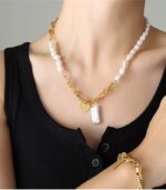 Myrtilus Women’s Pearl Charm Necklace – 18K Gold-Plated LOVE Pendant