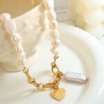 Myrtilus Women’s Pearl Charm Necklace – 18K Gold-Plated LOVE Pendant