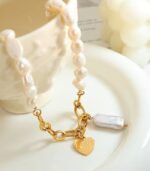 Myrtilus Women’s Pearl Charm Necklace – 18K Gold-Plated LOVE Pendant