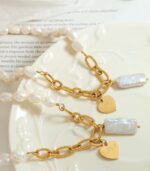 Myrtilus Women’s Pearl Charm Necklace – 18K Gold-Plated LOVE Pendant