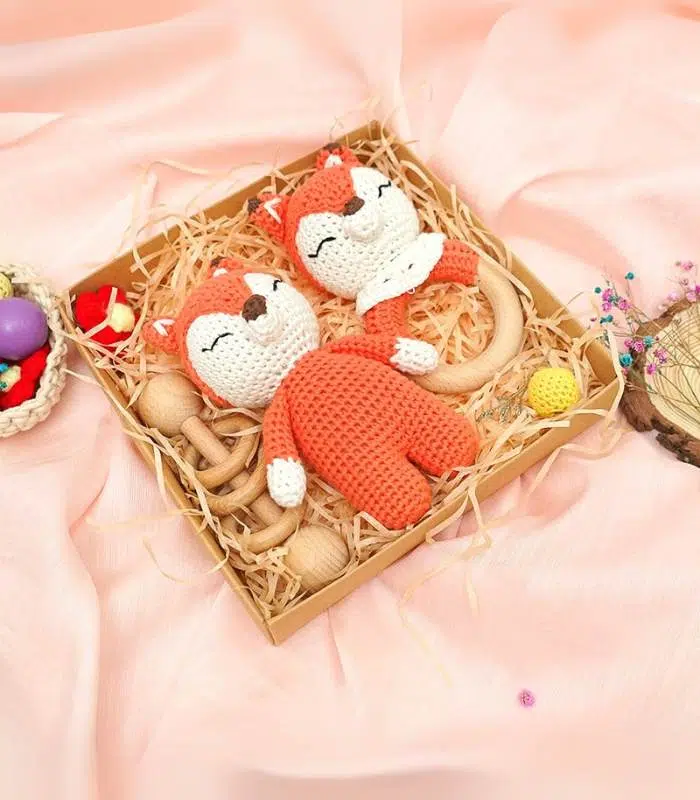 Myrtilus 3-Piece Fox Teether Gift Set – Handmade 100% Cotton Baby Toys by Myrtilus